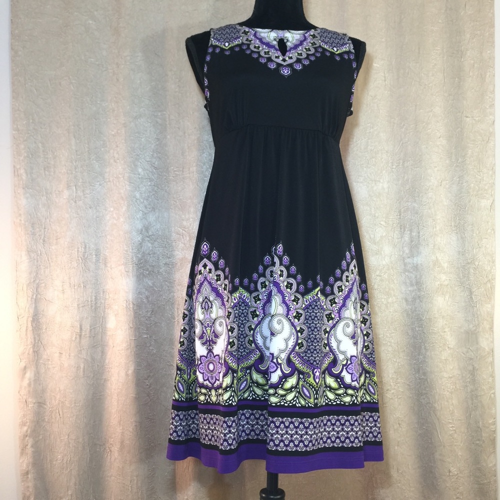 💜Apt 9 petite sleeveless vibrant boho print dress